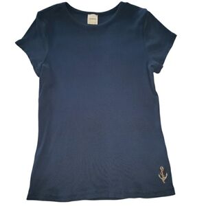 Anthropologie Navy Blue Short Sleeve Tee with Anchor Detail